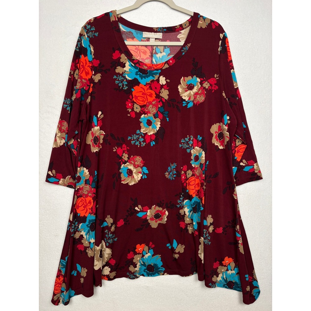 Woman Within Floral Tunic Womens 18W Plus Asymmetrical Hem 3/4 Sleeve